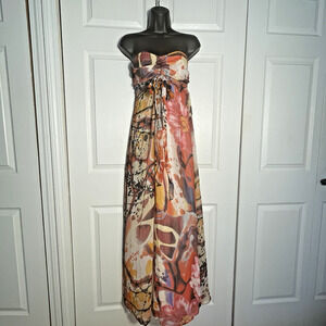 Vintage Y2K Xhilaration Dress Women‎ Medium Multicolor Floral Abstract Strapless